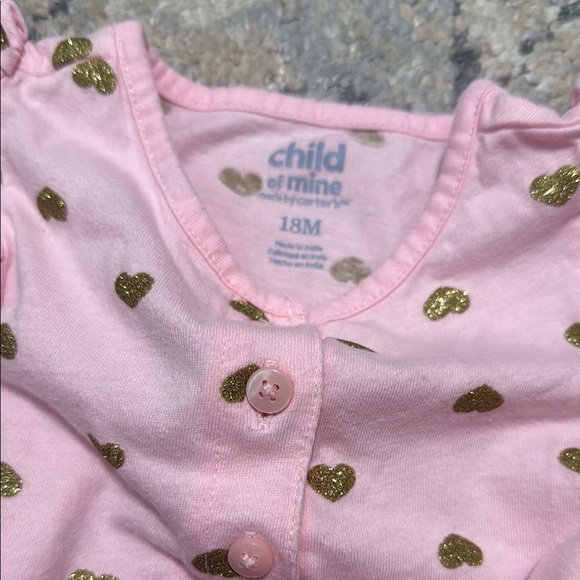 Pink Baby Onesie with Gold heart Accents - Picture 3 of 4